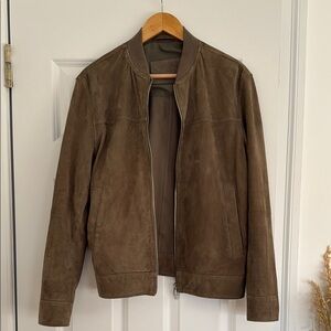 Pale Khaki Suede Bomber Jacket, Massimo Dutti.